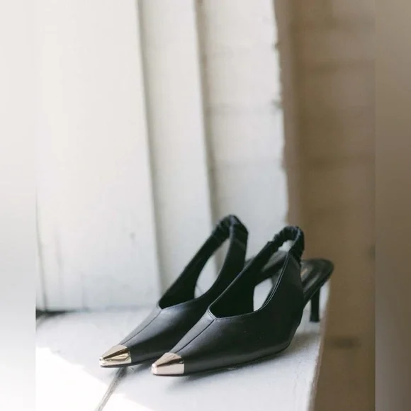 ANINE BING Nina Heels Metal Toe Cap Black Size 41/10.5 11 US - Picture 4 of 12